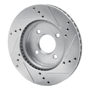 Nissan Versa Brake Rotor (1) - Front Left - R1 Concepts - Drilled & Slotted - Silver - `11-`25